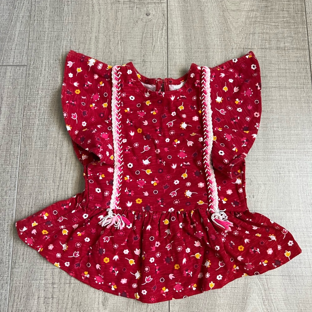 Floral Red Toddler Girl Blouse 2T